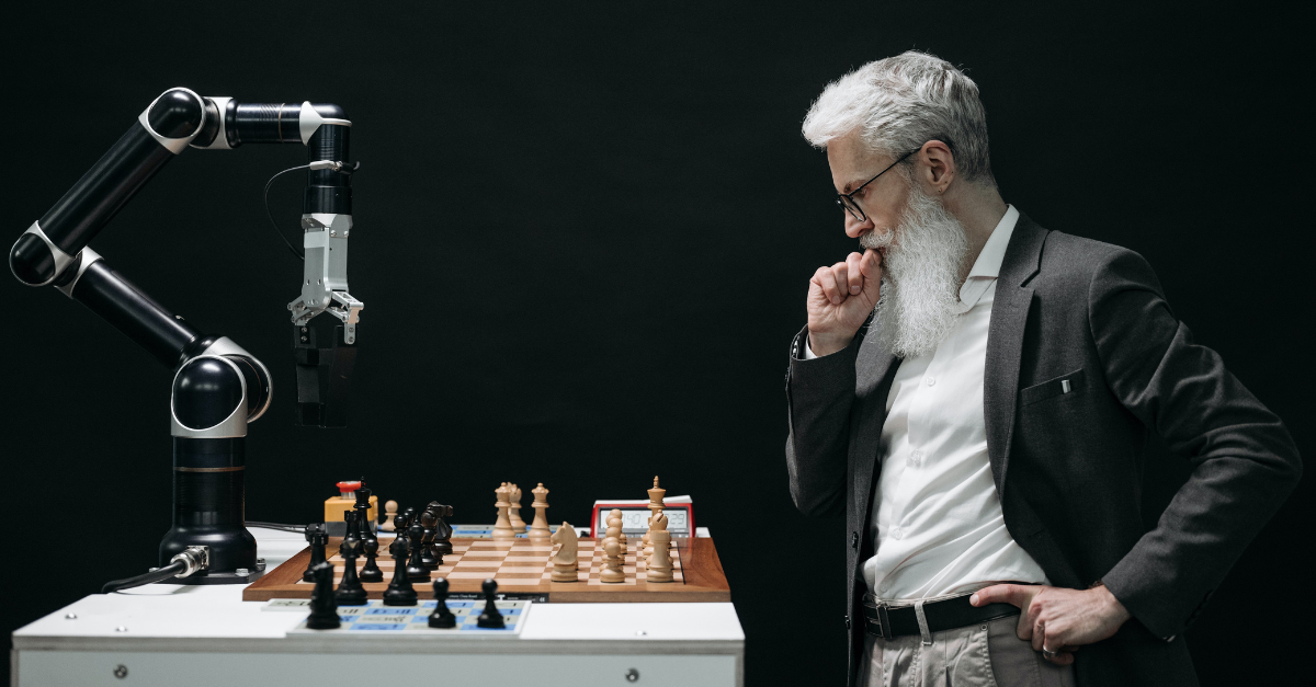 Elderly Man Thinking while looking at a chessboard. Image by pexels.com (free use)
